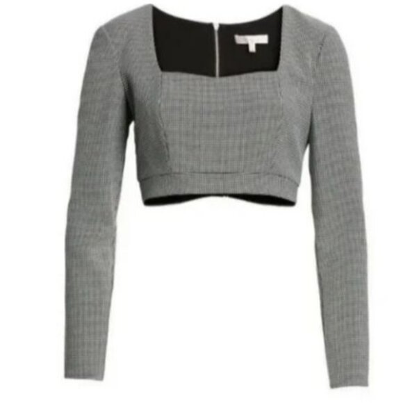 WAYF Houndstooth Long Sleeve Cropped Top XS Polyester Rayon & Spandex - Picture 2 of 7